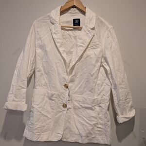 GAP Women's White Lightweight Linen Cotton Blazer XSP Summer Office Coastal
